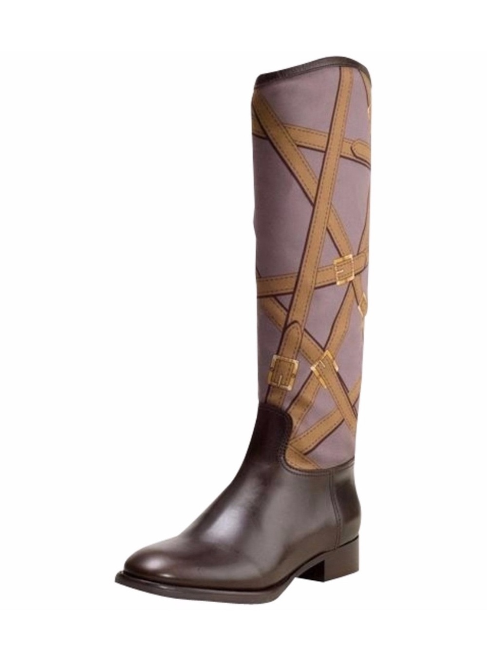 Tory Burch FELIX Riding Boots Brown Leather
Equestrian Print Fabric Zip Size 5